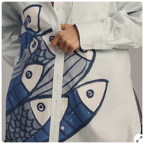 NWT Anthropo Maeve The Bennet Buttondown Shirt Fish Print Novelty Edition, S - Picture 5 of 14